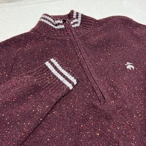 Brooks Brothers Men's Burgundy Speckled Half Zip Sweater Medium Lambswool Blend